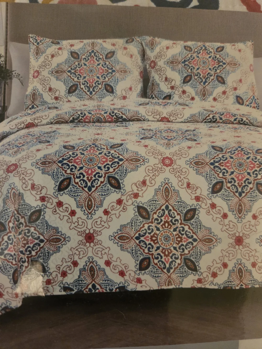 Reversible Quilt Set in Coral, Blue & Yellow